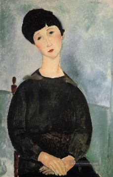 junge frau probiert ohrringe aus Ölbilder verkaufen - sitzen junge Frau 1918 Amedeo Modigliani